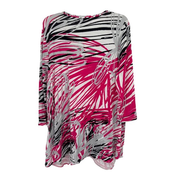 Chicos 3 Womens V-Neck Abstract Print Top Size XL pink pattern knit - Picture 3 of 4